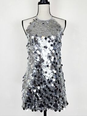 NWT Know One Cares Silver Sequin Halter Mini Dress, Size Small